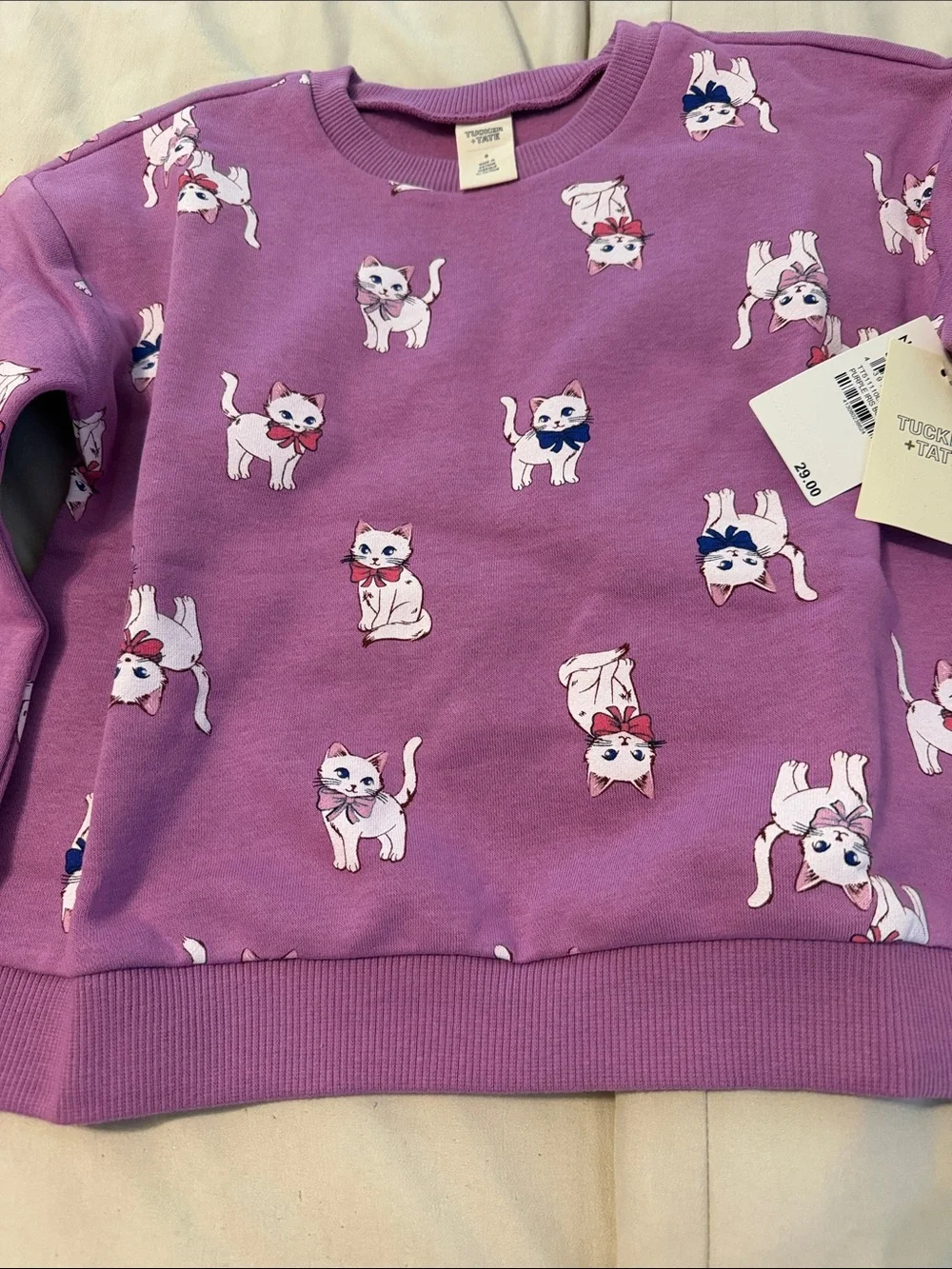 Tucker + Tate Purple Crewneck Sweatshirt with White Kitty Print